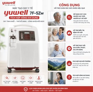 Máy Tạo Oxy Yuwell 7F-5ZW Chính Hãng – Tích Hợp Xông Khí Dung, Oxy Tinh Khiết 93% ±3%