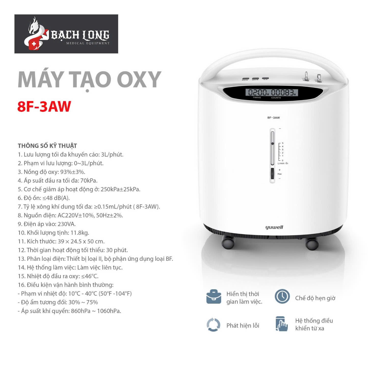 Máy tạo oxy y tế Yuwell 8F-5A / 8F-5AW chính hãng giá rẻ