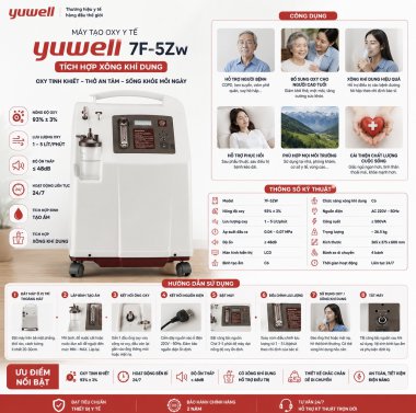 Máy Tạo Oxy Yuwell 7F-5ZW Chính Hãng – Tích Hợp Xông Khí Dung, Oxy Tinh Khiết 93% ±3%